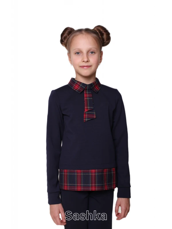 Туніка для дівчинки Sashka шкільна трикотажна синя,  розмір 116-146